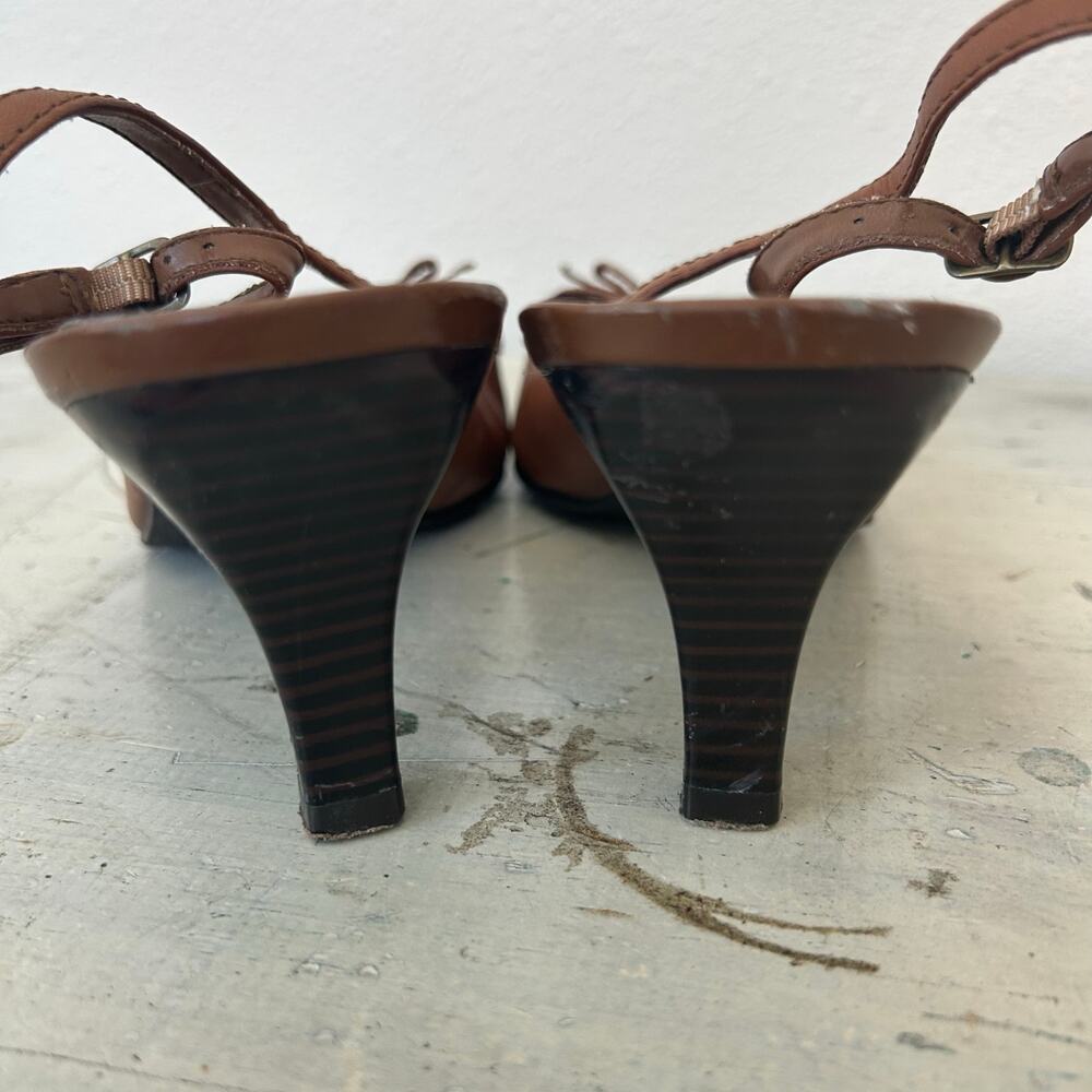 Vintage Merona Abby leather Sling back kitten Heel pointed toe bow coaquette 10 - Picture 10 of 12